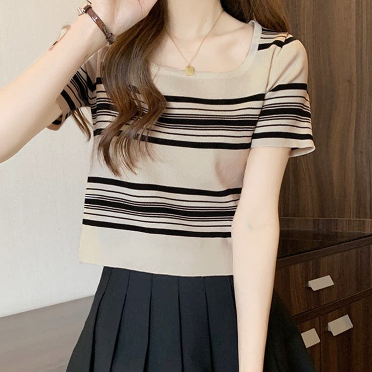 スクエアネック半袖ニット 韓国ファッション 10代 | Dewlily | 詳細画像9 