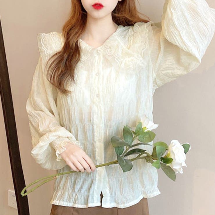 フリルレースブラウス 韓国ファッション 10代[品番：AMSW1777707