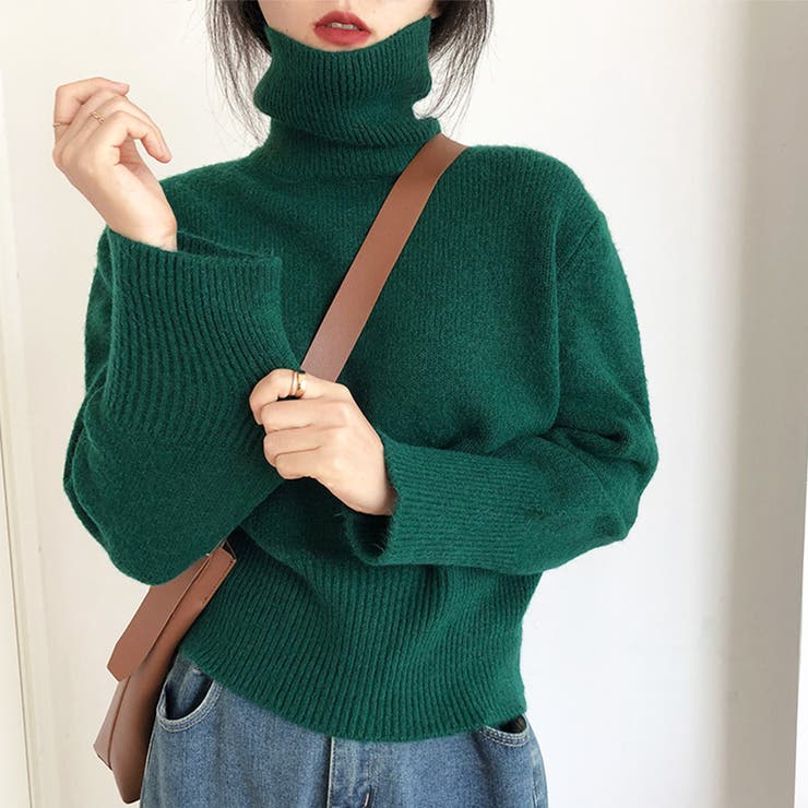 グリーン | タートルネックセーター 秋 冬 | Dewlily