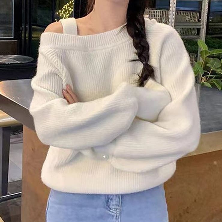 ワンショルダーニット 秋 冬[品番：AMSW1777722]｜Dewlily（デュー