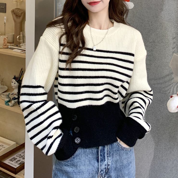 【美品 定価2.6万】アパルトモン ボーダーシアーニット 黒 美品 定価2.6万】アパルトモン ボーダーシアーニット 黒