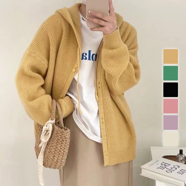 フード付きカーディガン 秋 冬 | Dewlily | 詳細画像1 