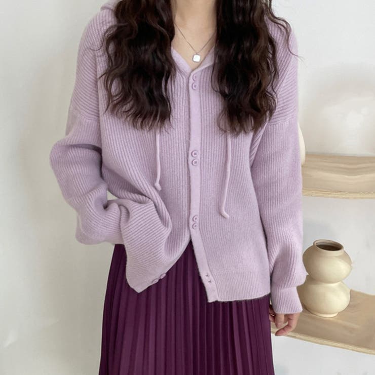 フード付きカーディガン 秋 冬 | Dewlily | 詳細画像12 