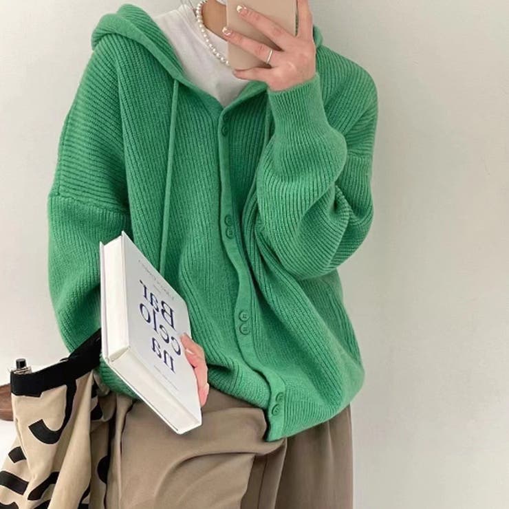 フード付きカーディガン 秋 冬 | Dewlily | 詳細画像15 