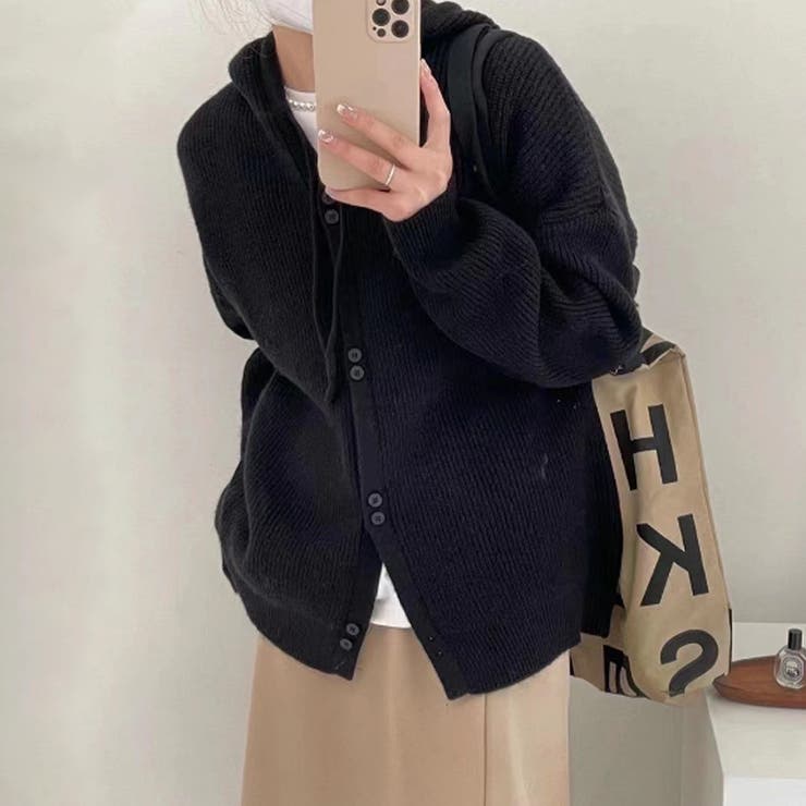 フード付きカーディガン 秋 冬 | Dewlily | 詳細画像16 