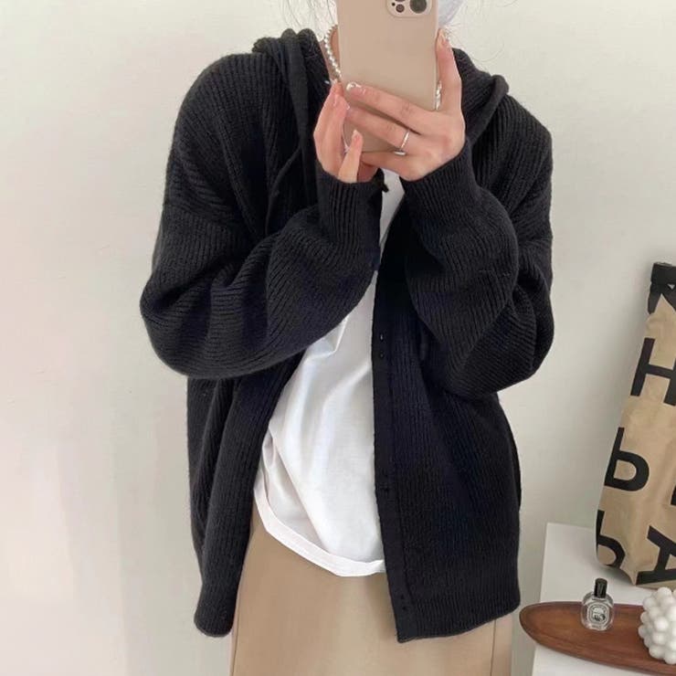 フード付きカーディガン 秋 冬 | Dewlily | 詳細画像8 