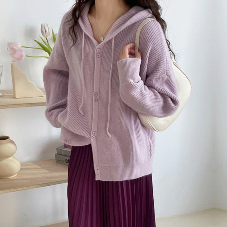 パープル | フード付きカーディガン 秋 冬 | Dewlily