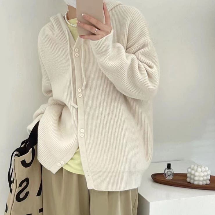 ホワイト | フード付きカーディガン 秋 冬 | Dewlily