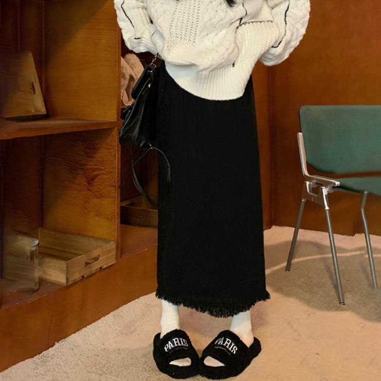 ブラック | フリンジロングスカート レディース 10代 | Dewlily