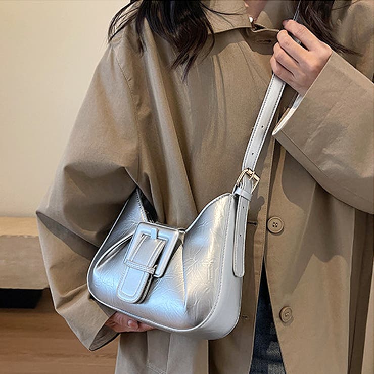 シルバー | しわ加工ミニショルダーバッグ レディース 10代 | Dewlily