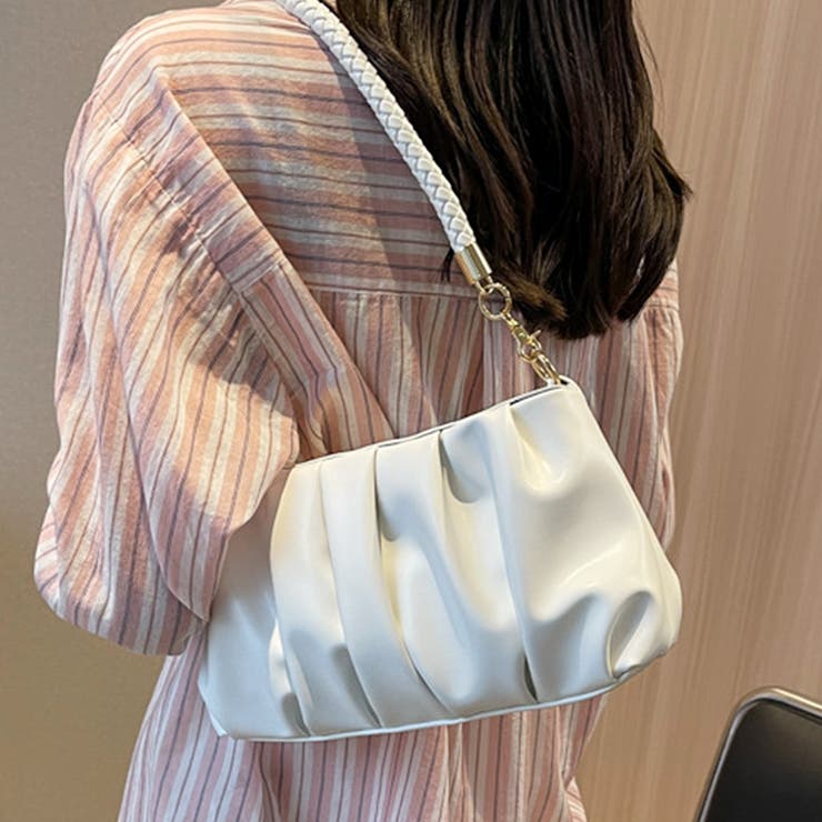 ホワイト | プリーツショルダーバッグ レディース 10代 | Dewlily