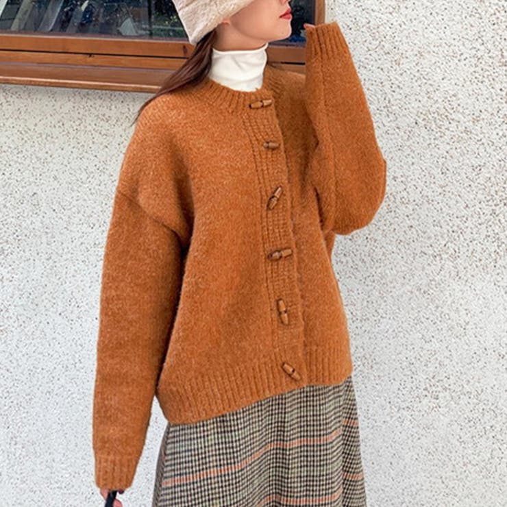 ブラウン | トグルボタンニットカーディガン レディース 10代 | Dewlily