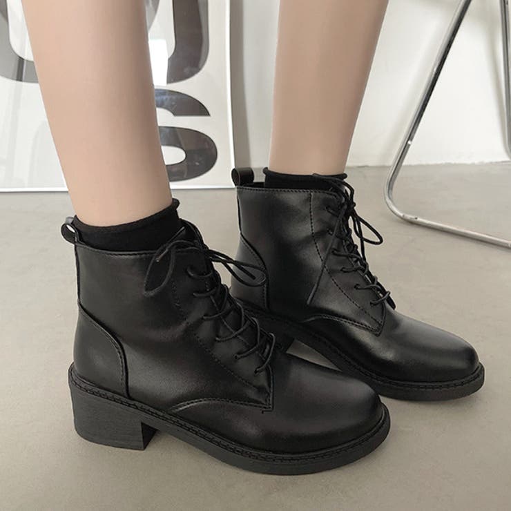 ブラック | 編み上げショートブーツ レディース 10代 | Dewlily