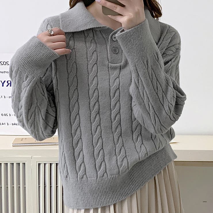 ケーブル編みポロシャツ風ニット レディース 10代 | Dewlily | 詳細画像14 