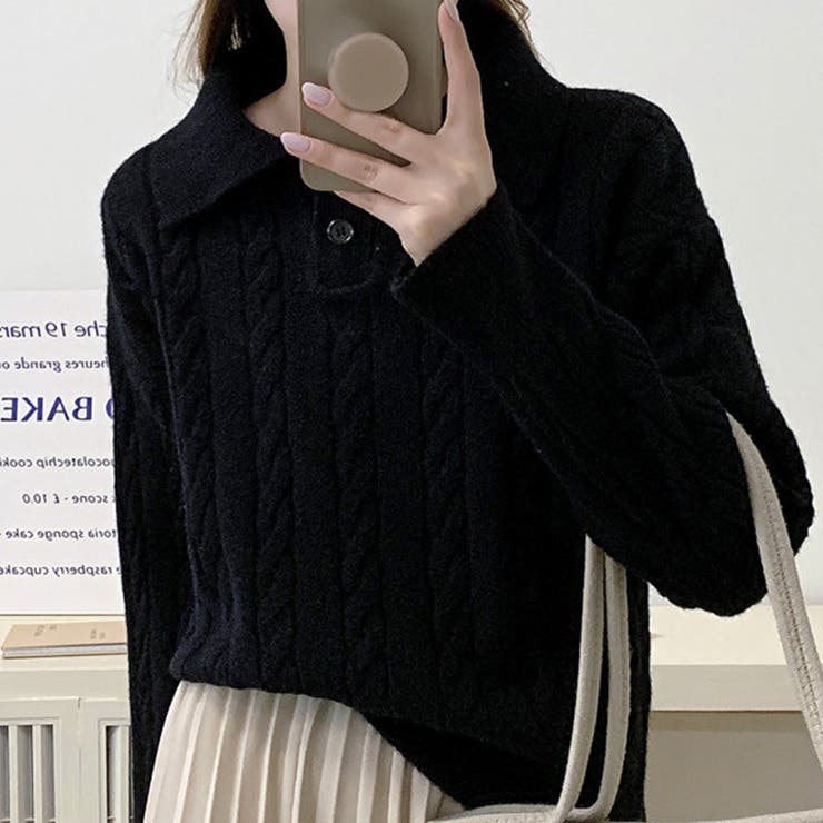 ケーブル編みポロシャツ風ニット レディース 10代 | Dewlily | 詳細画像9 