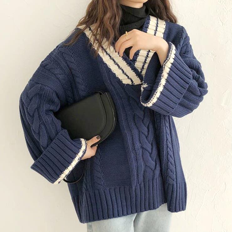 ネイビー | オーバーサイズニットセーター レディース 10代 | Dewlily