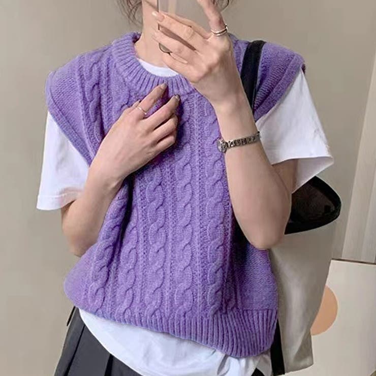 ケーブル編みニットベスト レディース 10代[品番：AMSW1777919