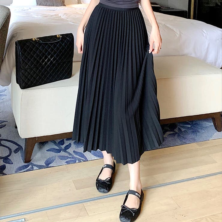 ブラック | ロングプリーツスカート レディース 10代 | Dewlily