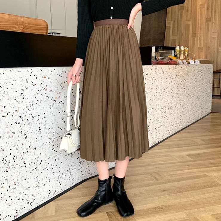 ブラウン | ロングプリーツスカート レディース 10代 | Dewlily