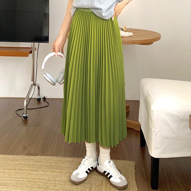 グリーン | ロングプリーツスカート レディース 10代 | Dewlily