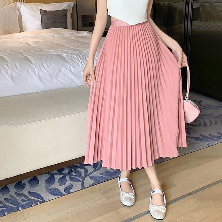 ライトピンク | ロングプリーツスカート レディース 10代 | Dewlily