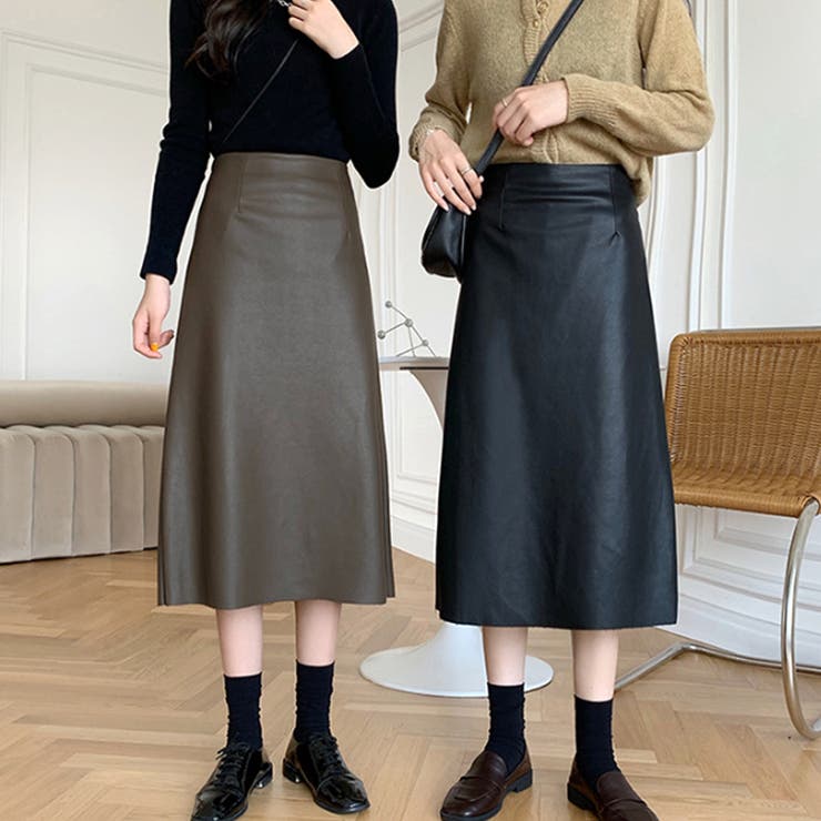 フェイクレザーロングスカート レディース 10代 | Dewlily | 詳細画像3 