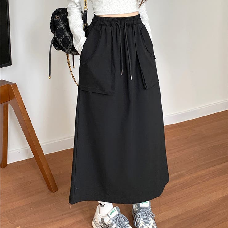 ブラック | ビッグポケットスカート レディース 10代 | Dewlily