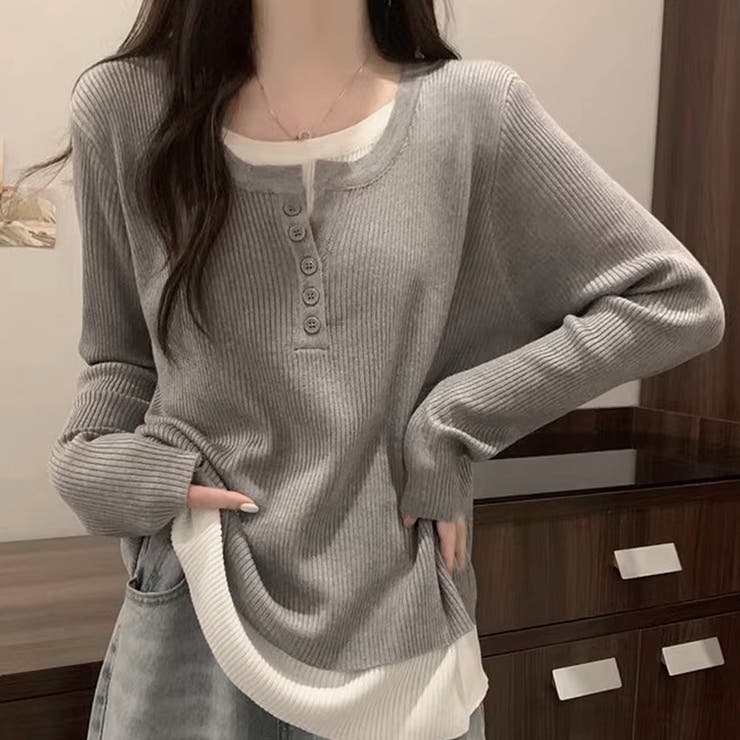 レイヤード風ドッキングシャツ レディース 10代 | Dewlily | 詳細画像3 