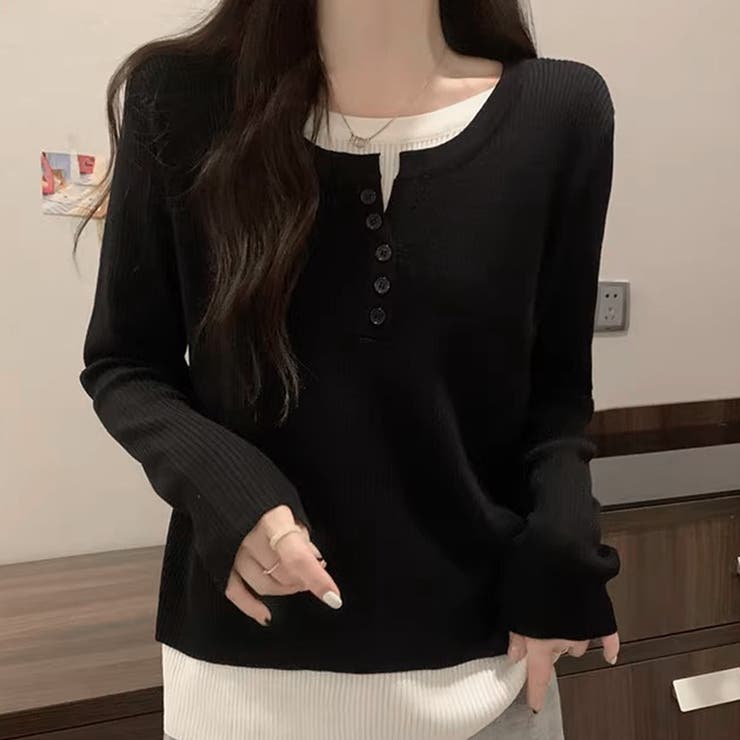ブラック | レイヤード風ドッキングシャツ レディース 10代 | Dewlily