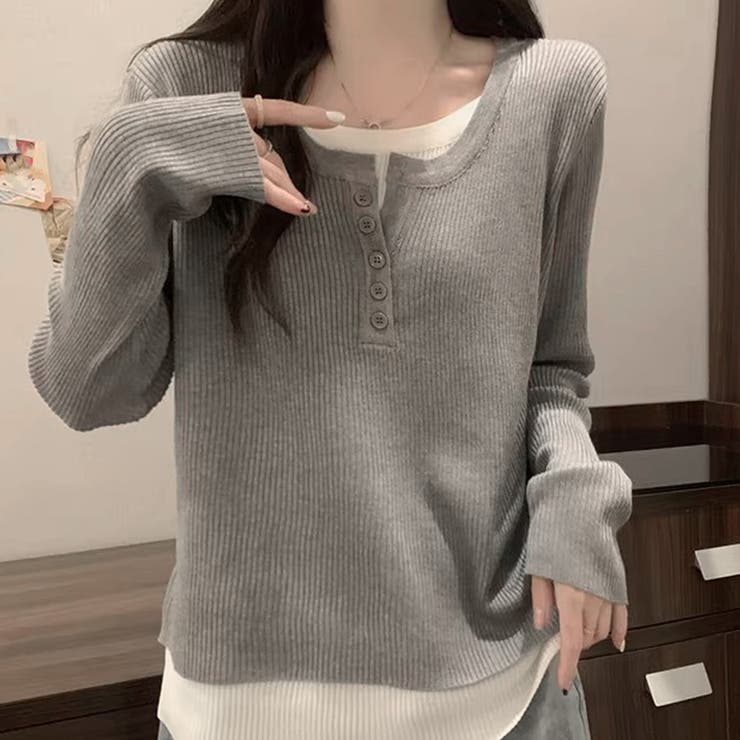 グレー | レイヤード風ドッキングシャツ レディース 10代 | Dewlily