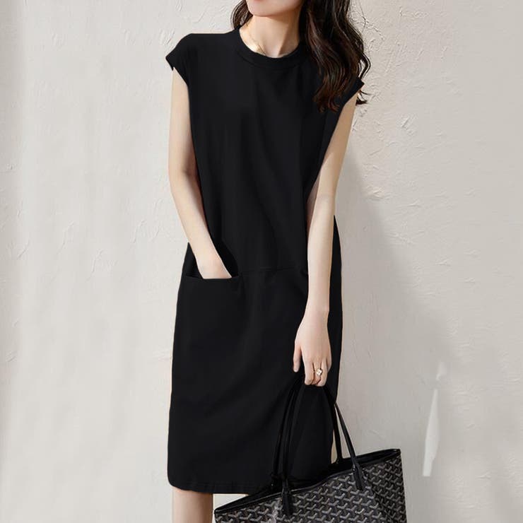 ブラック | フレンチスリーブワンピース レディース 10代 | Dewlily