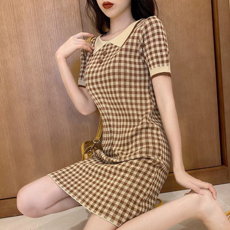 当時品〗LIZLISA ノースリーブ赤チェックミニワンピース レディース