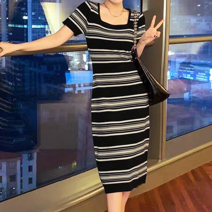 マルチボーダー半袖ワンピース レディース 10代 | Dewlily | 詳細画像8 