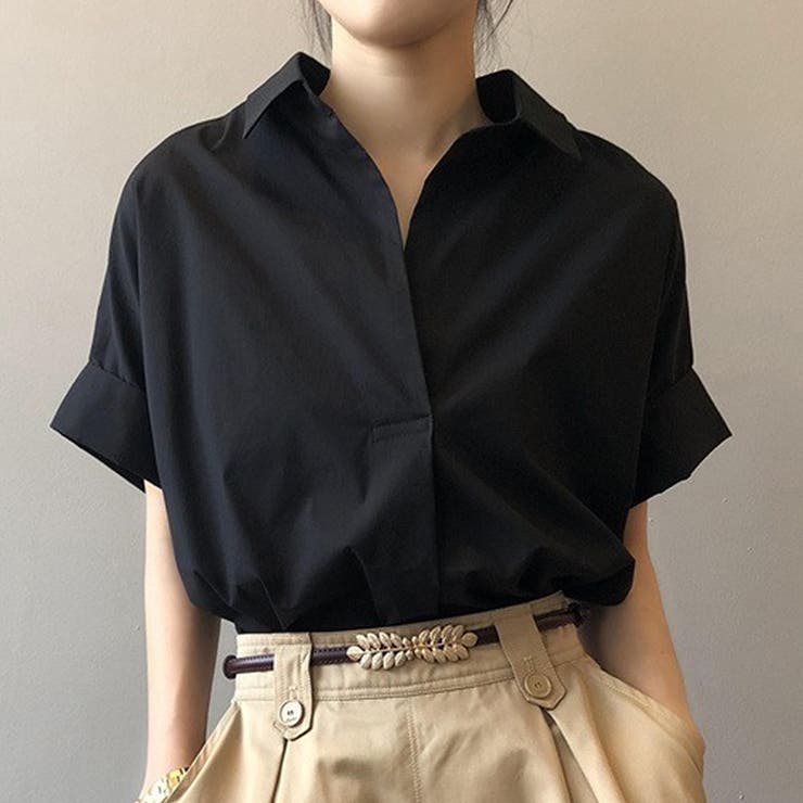 ブラック | スキッパーシャツブラウス レディース 10代 | Dewlily