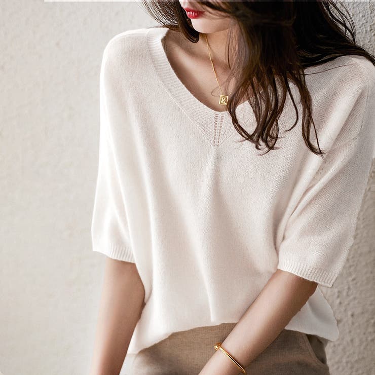 五分丈半袖サマーニット レディース 10代 | Dewlily | 詳細画像3 