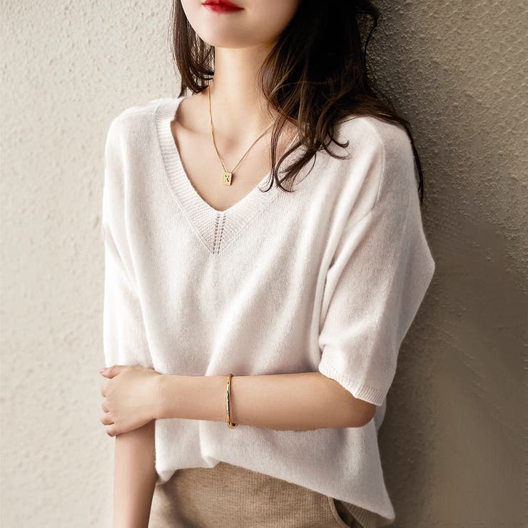 五分丈半袖サマーニット レディース 10代 | Dewlily | 詳細画像6 