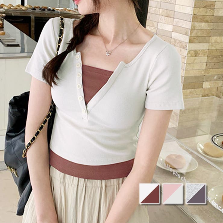 バイカラードッキングTシャツ レディース 10代 | Dewlily | 詳細画像1 