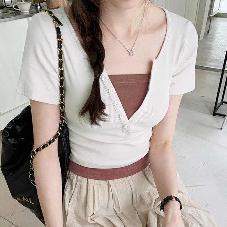 バイカラードッキングTシャツ レディース 10代 | Dewlily | 詳細画像10 