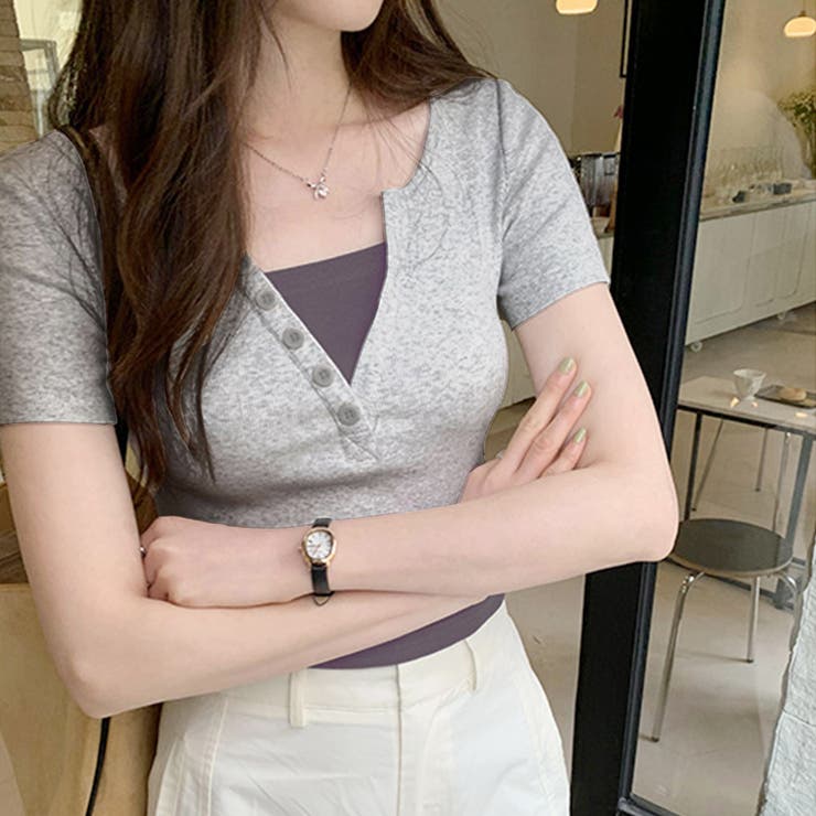 バイカラードッキングTシャツ レディース 10代 | Dewlily | 詳細画像4 