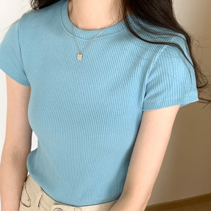 ブルー | 半袖リブTシャツ レディース 10代 | Dewlily