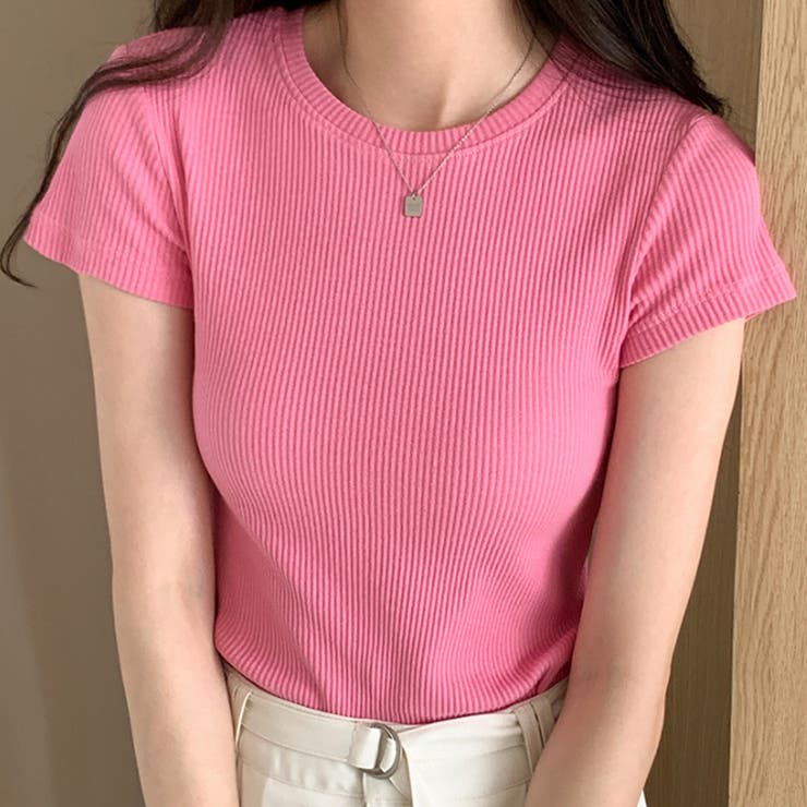 ピンク | 半袖リブTシャツ レディース 10代 | Dewlily