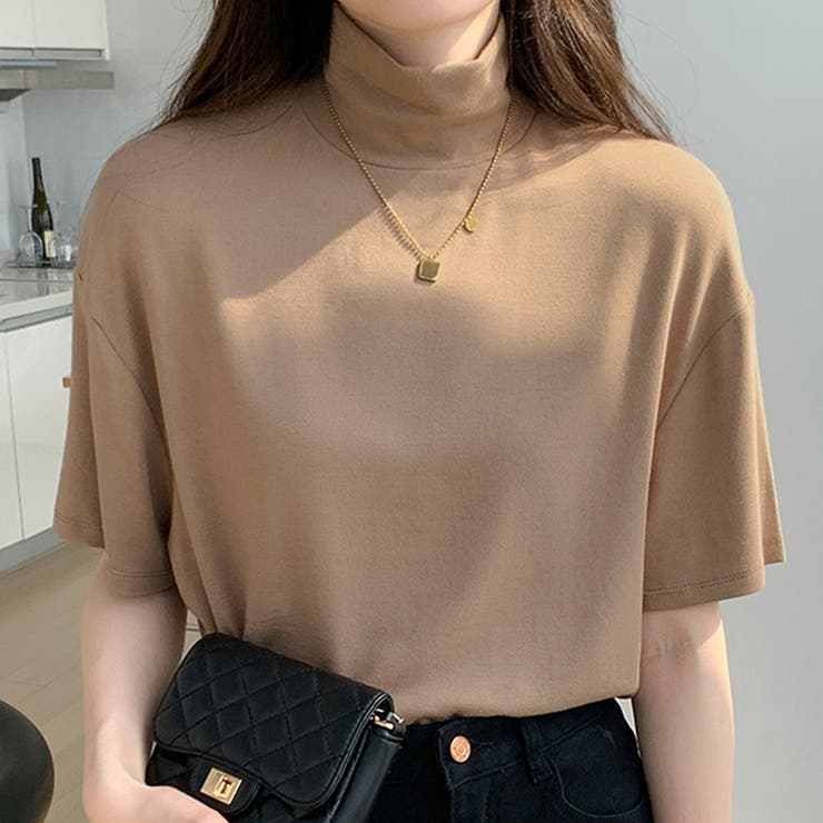 ブラウン | ハイネック半袖ニット レディース 10代 | Dewlily