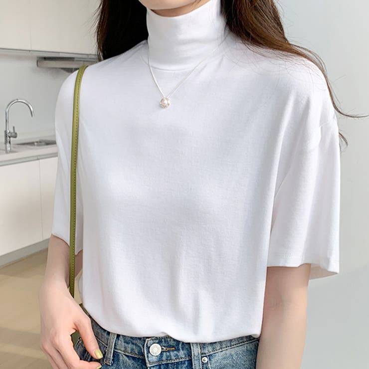 ホワイト | ハイネック半袖ニット レディース 10代 | Dewlily