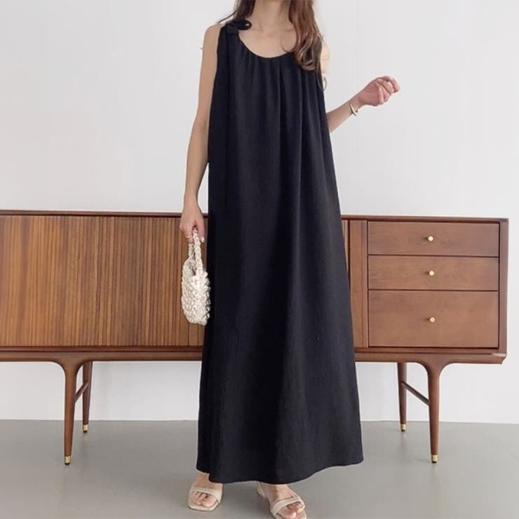 ブラック | ノースリーブリボンワンピース レディース 10代 | Dewlily