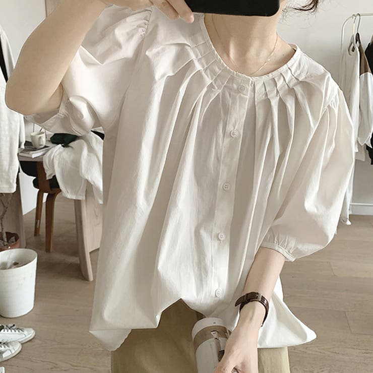 パフスリーブタックブラウス レディース 10代 | Dewlily | 詳細画像2 