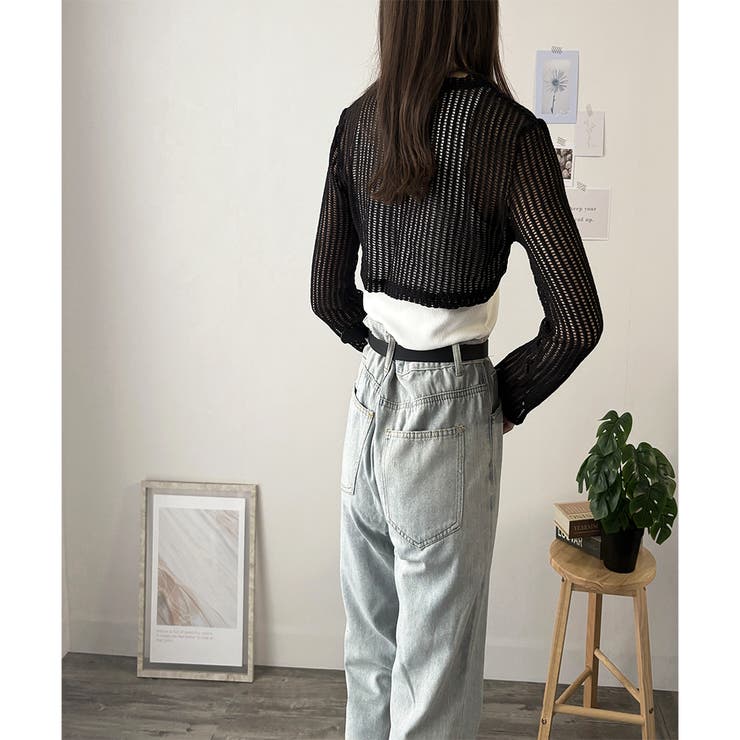 メッシュ編みクロップドニット レディース ニット | Dewlily | 詳細画像14 