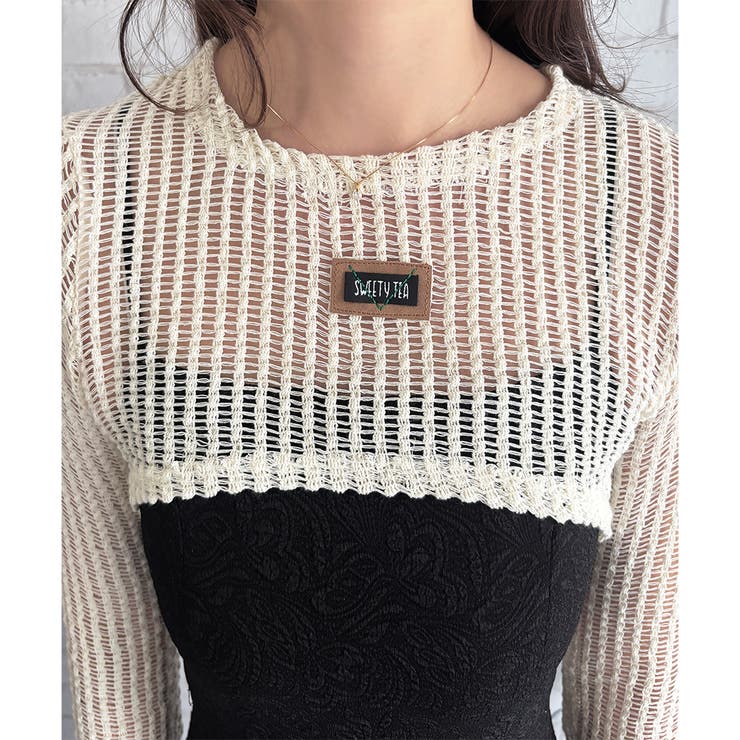 メッシュ編みクロップドニット レディース ニット | Dewlily | 詳細画像15 