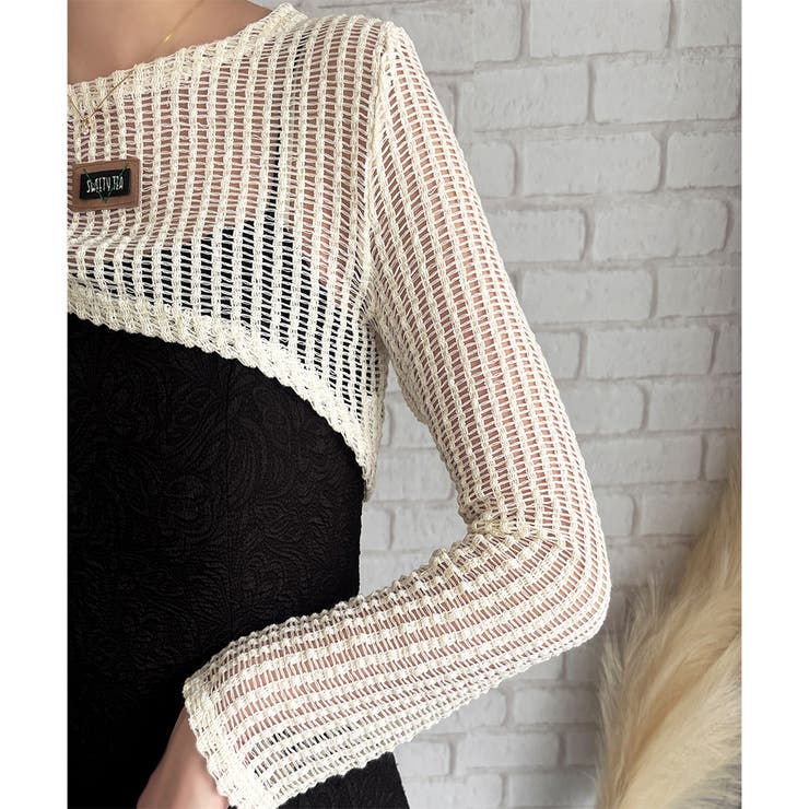 メッシュ編みクロップドニット レディース ニット | Dewlily | 詳細画像16 