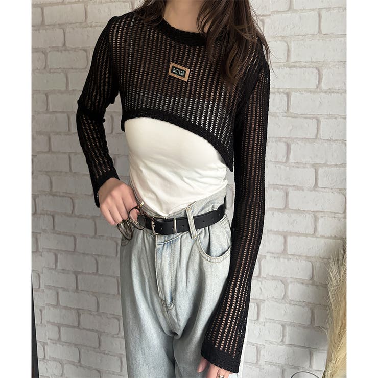 メッシュ編みクロップドニット レディース ニット | Dewlily | 詳細画像4 