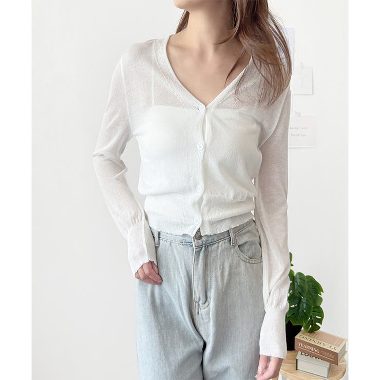 Vネックシースルーカーディガン レディース 韓国 | Dewlily | 詳細画像11 